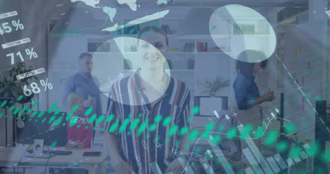 Team Collaborating with Technology Insights and Financial Analytics Overlay