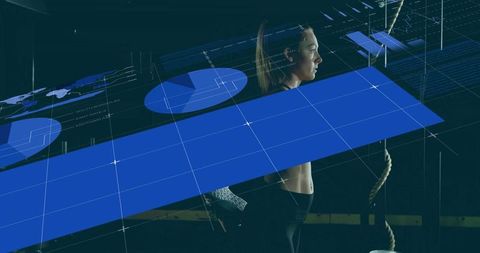 Athlete Interacting with Futuristic Digital Data in Gym Environment