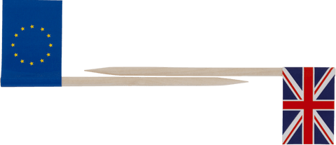 European flag and union flag on wooden sticks transparent background