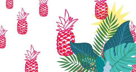 Vibrant Floral and Pineapple Pattern on White Background