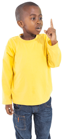 African American Schoolboy Pointing Finger on Transparent Background