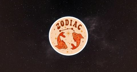 Astrology Emblem with Pisces Sign Glowing in Starry Night Sky