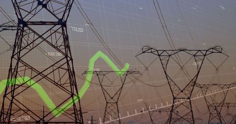 Financial Data Overlay on Electric Pylons Symbolizing Energy Market - Download Free Stock Images Pikwizard.com