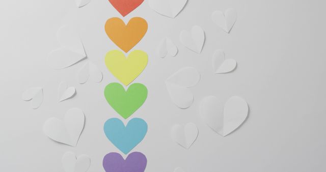 Image of colorful paper hearts lying on white background. gay pride, lgbt rights and supporting minority concept.