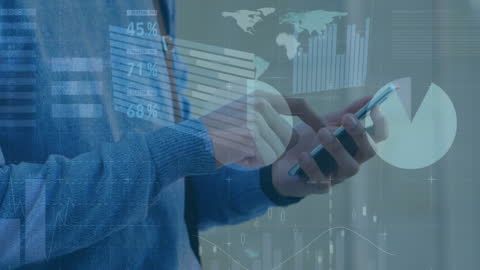 Person Using Smartphone with Financial Data Visualization