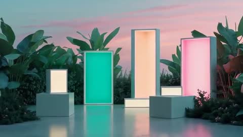 Futuristic Lighting Panels in Botanical Environment with LED Colors