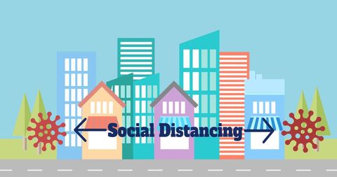 colorful urban illustration of social distancing with covid-19 - Download Free Stock Images Pikwizard.com
