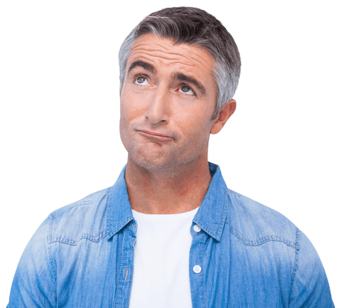Confused Grey-Haired Man in Denim Shirt on Transparent Background - Download Free Stock Videos Pikwizard.com