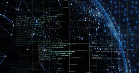 Digital Interface with Code Overlay on Abstract Grid - Download Free Stock Images Pikwizard.com