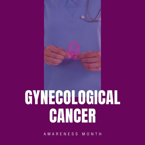 Gynecological Cancer Awareness Banner with Doctor Holding Ribbon