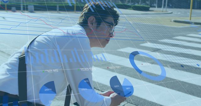 Businessman Analyzing Data Outdoors With Digital Graphs Overlay - Download Free Stock Images Pikwizard.com