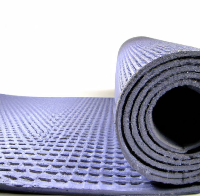 Image of close up of purple yoga mat with pattern. Yoga, exercise and exercise equipment concept.