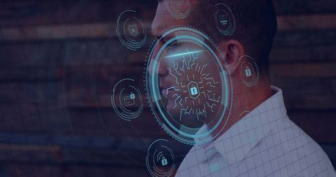 Businessman Embracing Futuristic Digital Security Concept