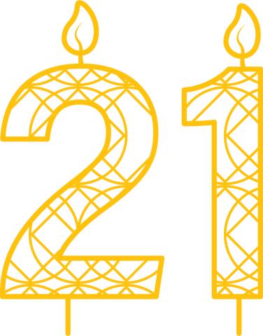 Golden 21st birthday candle illustration on transparent