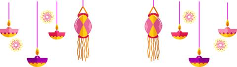 Vibrant festival lamps and lanterns on a transparent background