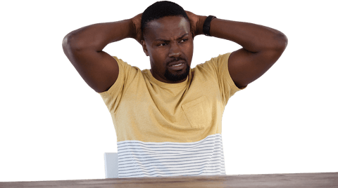 Transparent Young Man Hands on Head Looking Pensive