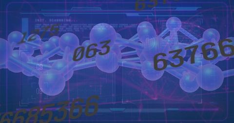 Futuristic Molecular Model with Data Overlay in Digital Space