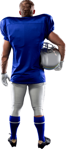 Rear view of caucasian football player with uniform and helmet transparent background