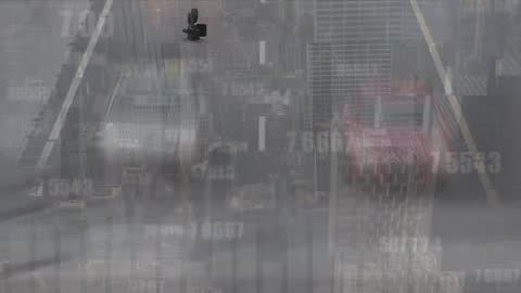 Financial Data Overlay on Busy Urban Roadway