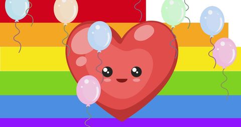 Happy Heart with Balloons on Rainbow Background - Download Free Stock Images Pikwizard.com