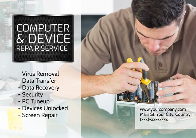 Technician Repairing Computer with List of IT Support Services - Download Free Stock Templates Pikwizard.com