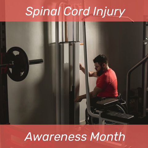 man in wheelchair at gym promoting spinal cord injury awareness - Download Free Stock Templates Pikwizard.com