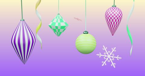 Colorful Christmas Ornaments on Purple Gradient Background