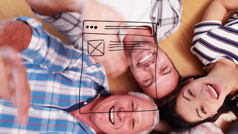Happy Caucasian Family Lying Close Smiling