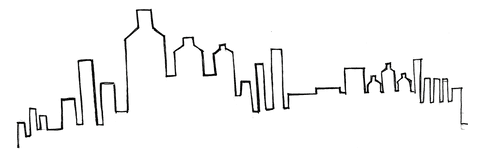 Transparent cityscape contour art featuring skyscrapers