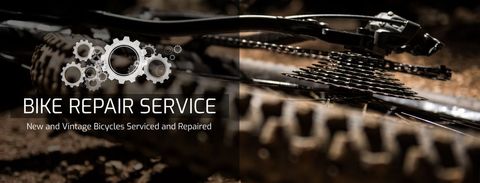 Bicycle gear close-up promoting professional repair services
