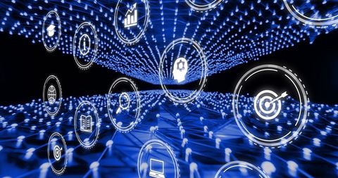 Futuristic Digital Interface with Network and Data Icons - Download Free Stock Images Pikwizard.com