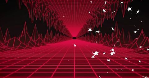 Neon Magenta Wireframe Tunnel Receding to Vanishing Point with White Star Particles