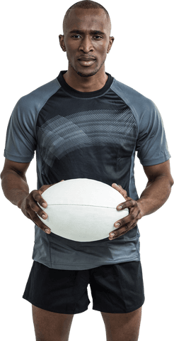 Transparent portrait athlete holding rugby ball confident expression