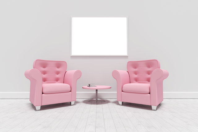 Transparent Blank Picture Frame Above Pink Armchairs in Stylish Living Room - Download Free Stock Videos Pikwizard.com