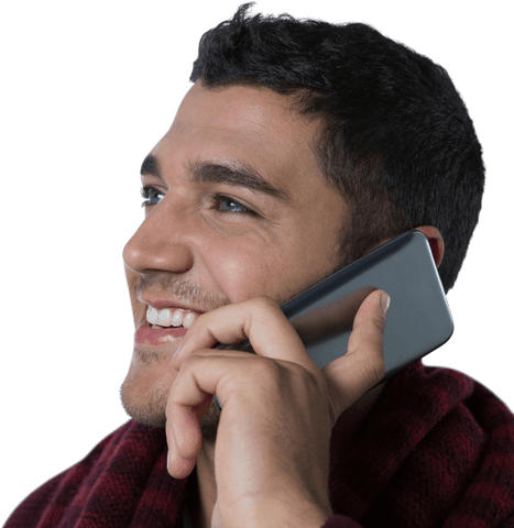Young Man Smiling While Using Smartphone Cutout