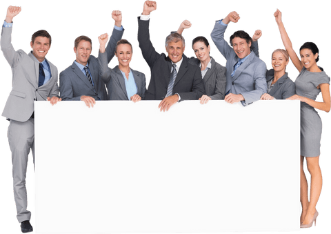 Diverse Business Team Holding Blank Board on Transparent Background - Download Free Stock Videos Pikwizard.com