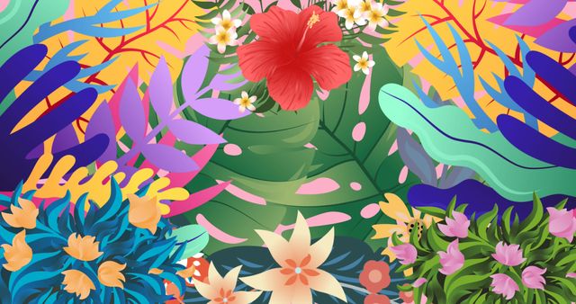 Colorful Tropical Jungle Flowers and Plants Illustration - Download Free Stock Images Pikwizard.com