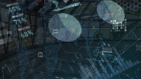 World Map Data Overlay in Empty Modern Office