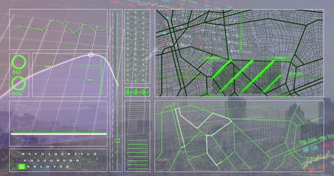 Futuristic Interface with Aerial Cityscape Background