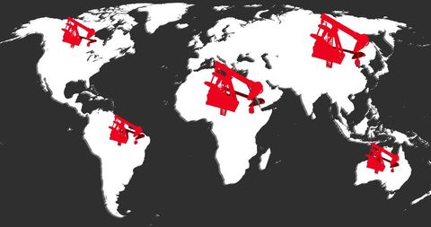 Global Oil Industry Representation with Pumpjacks on World Map - Download Free Stock Images Pikwizard.com