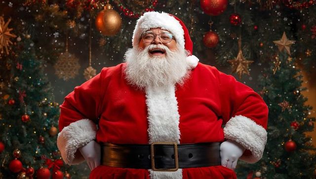 Jolly Santa Claus Smiling Amidst Festive Christmas Decor