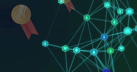 Futuristic Network with Digital Medals and Icons