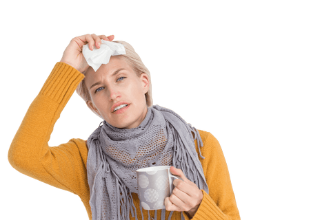 Unwell woman checking temperature transparent background
