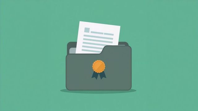 Document folder icon with award seal over mint background