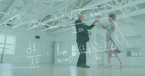 Elegant Dance Duo Embracing Mathematics in Spacious Studio
