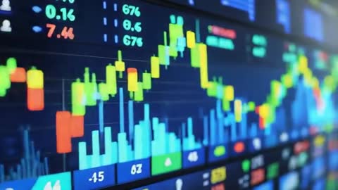 Dynamic Candlestick Chart with Volume Bars on Digital Interface