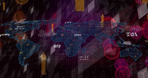 Futuristic Digital World Map with Global Growth Indicators - Download Free Stock Images Pikwizard.com