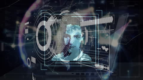 Digital Interface with Global Data and Facial Recognition Animation