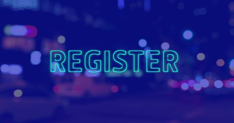 Register Neon Sign Over Blur City Nightscape