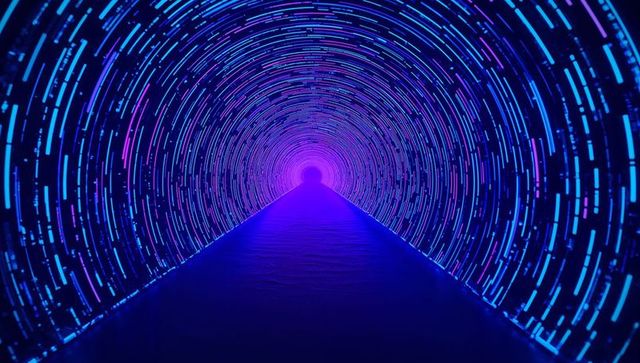 Futuristic led tunnel with vibrant sci-fi illumination
